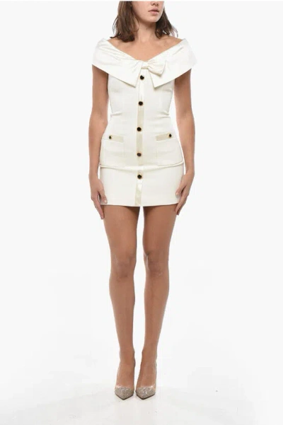 Alessandra Rich Front Buttoned Cady Minidress With Satin Details In White