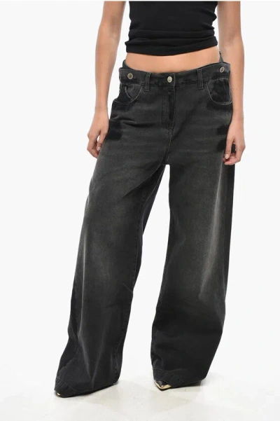 Attico Dark Wash Vintage Effect Wide Leg Jeans 32cm In Black