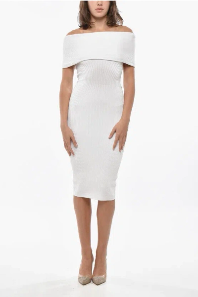 Mugler Knitted Off-shoulder Dress In White
