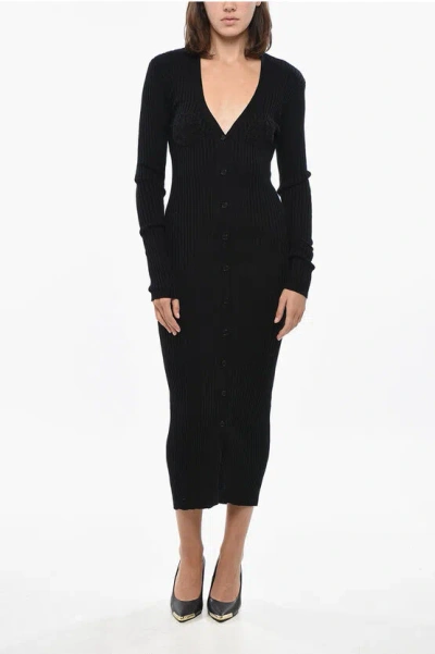 Magda Butrym Embroidered Knitted Dress With Front Buttoning In Black