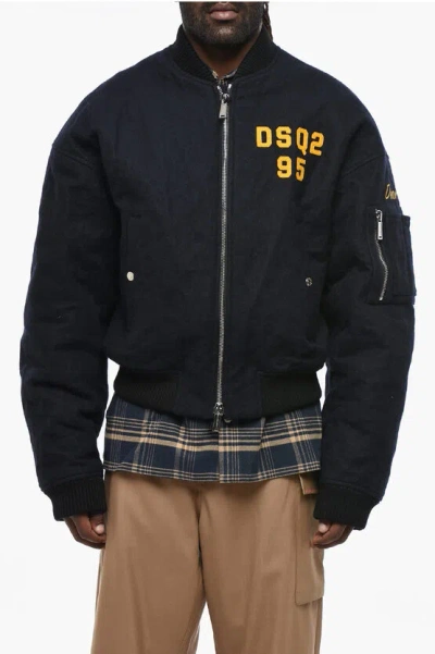 Dsquared2 Felted Wool 80's Bomber Jacket With Contrasting Logo In Black