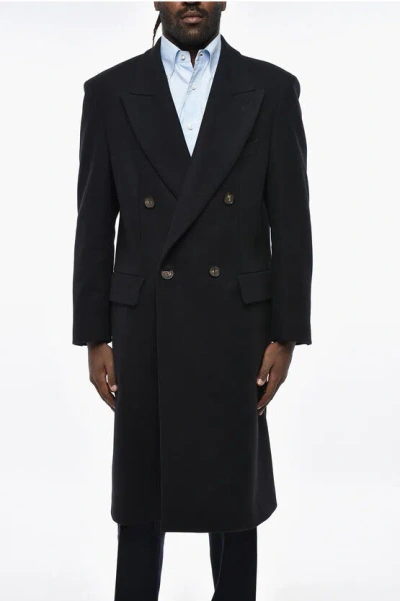 Hevo Virgin Wool Blend Martinafranca Double-breasted Coat With Pe In Black