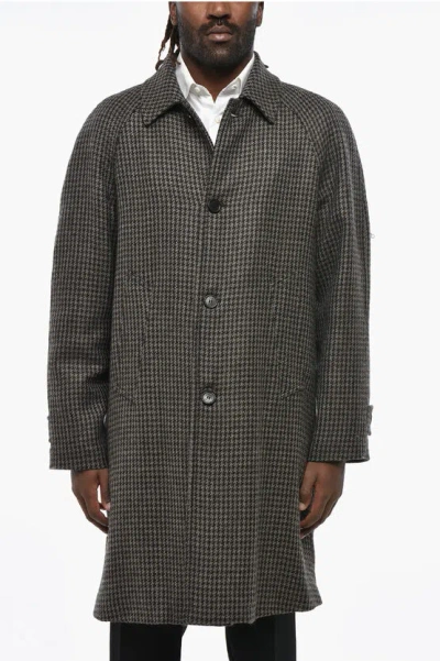 Paltò Houndstooth Patterned Marcello Coat With Quilted Lining In Gray