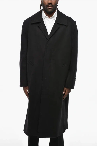 Rier Virgin Wool Loden Coat With Hidden Buttoning In Black