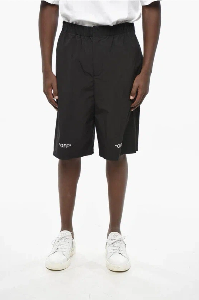 Off-white Casual Cotton Bermuda Shorts With Graphic Print In Black