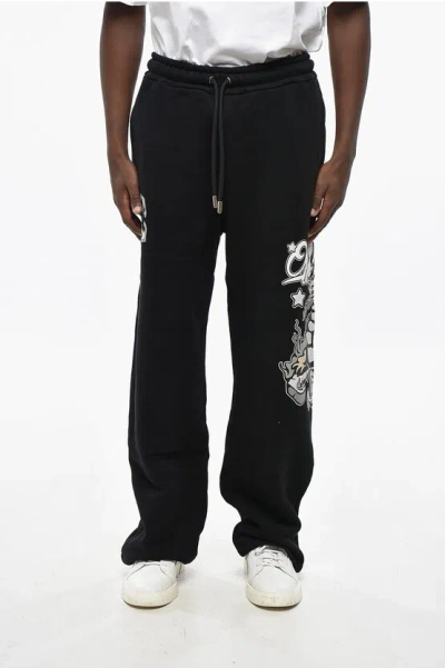 Off-white Brushed Cotton Dragon Sweatpants With Print In Black