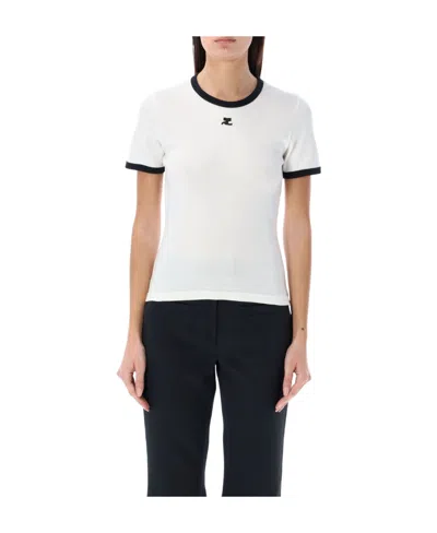 Courrèges Cotton T-shirt With Contrasting Logo Trim Courreges In White