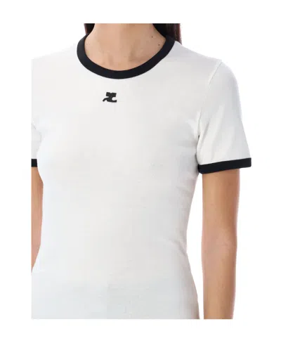 Courrèges Cotton T-shirt With Contrasting Logo Trim Courreges In White