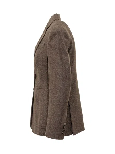 Max Mara Brown Single-breasted Jacket In Wool Tweed In Brown
