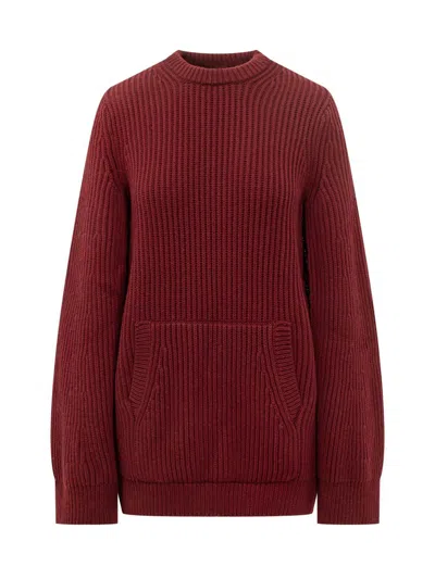 Max Mara Bordeaux Wool Sweater With Front Pocket In Red