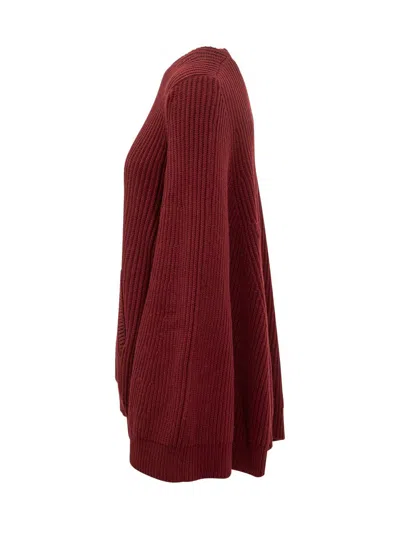 Max Mara Bordeaux Wool Sweater With Front Pocket In Red