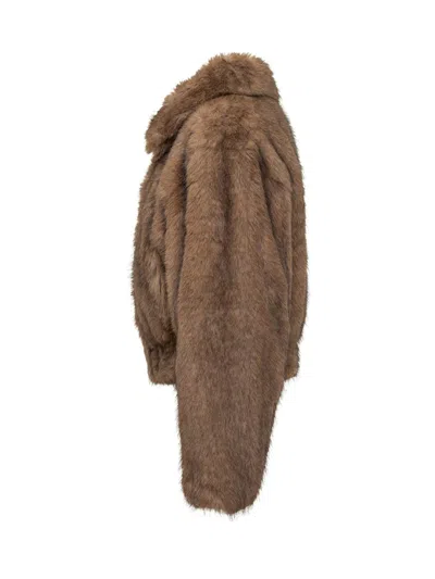 Stand Studio Cropped Faux Fur Jacket With Rounded Collar In Brown