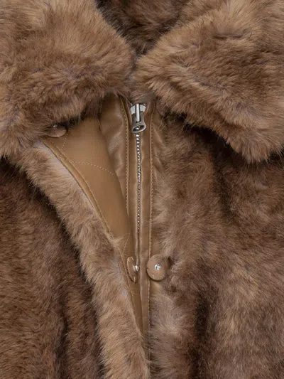 Stand Studio Cropped Faux Fur Jacket With Rounded Collar In Brown