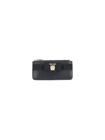 Ferragamo Leather Coin Purse Featuring Bow Detail In Black