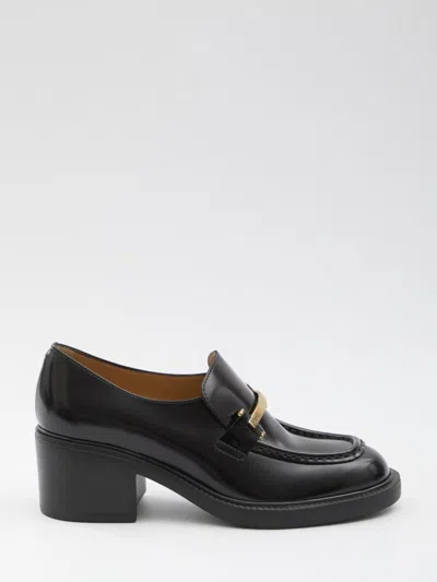 Tod's Block Heel Round Toe Loafers With Hardware In Black