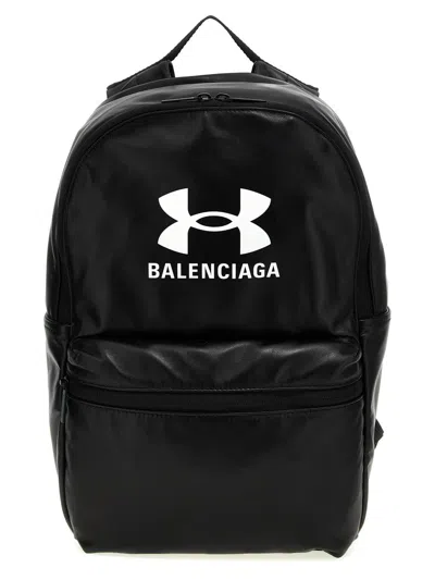 Balenciaga Smooth Lambskin Backpack With Front Logo In Black