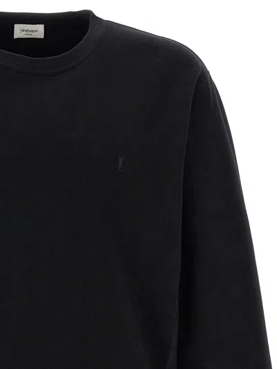 Saint Laurent Certified Cotton Sweatshirt With Cassandre Embroidery In Black