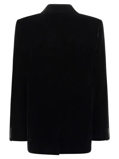 Saint Laurent Black Velvet Double-breasted Blazer In Black