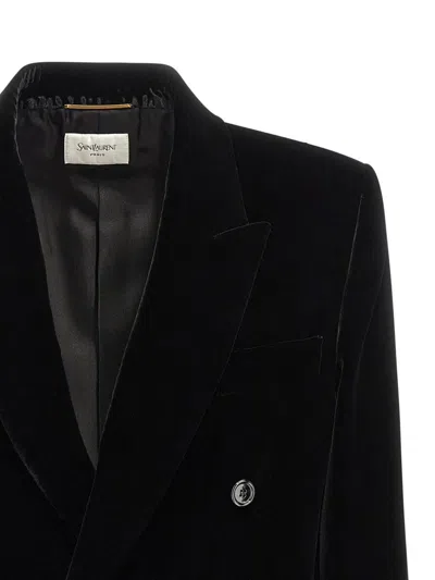 Saint Laurent Black Velvet Double-breasted Blazer In Black
