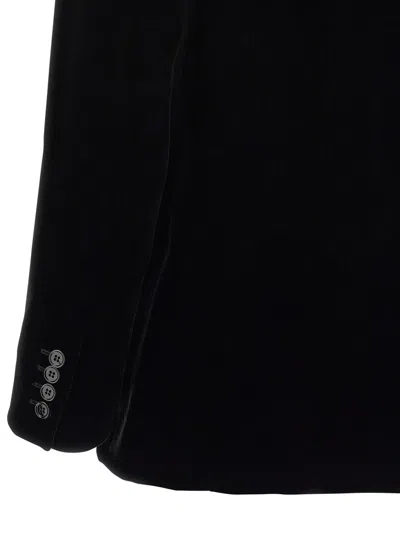 Saint Laurent Black Velvet Double-breasted Blazer In Black