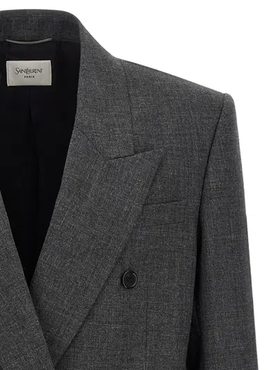 Saint Laurent Double-breasted Blazer In Gray