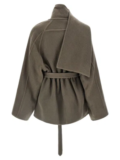 Rick Owens Asymmetric Belted Coat High Neck In Gray