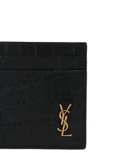 Saint Laurent 'tiny Cassandre' Card Holder In Black