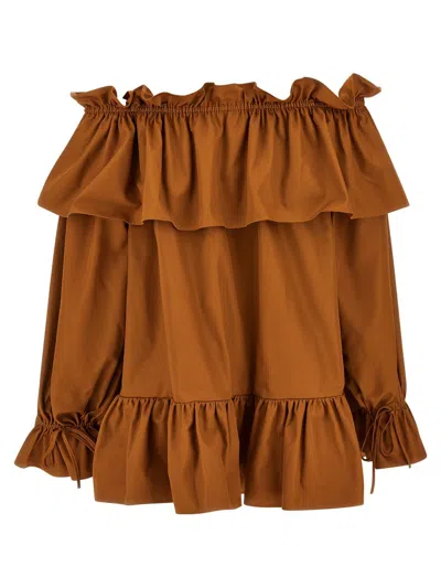 Saint Laurent Flounces Mini Dress In Brown