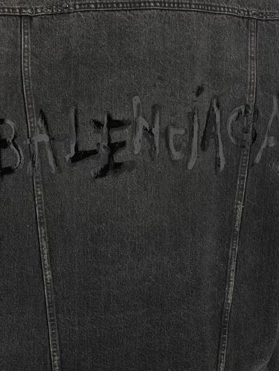 Balenciaga Distressed Denim Jacket With Collar And Pockets In Gray
