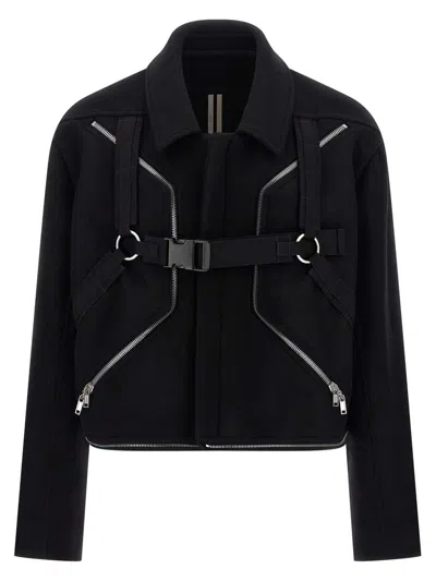 Rick Owens Long Sleeve Collared Coat Front Pockets In Black
