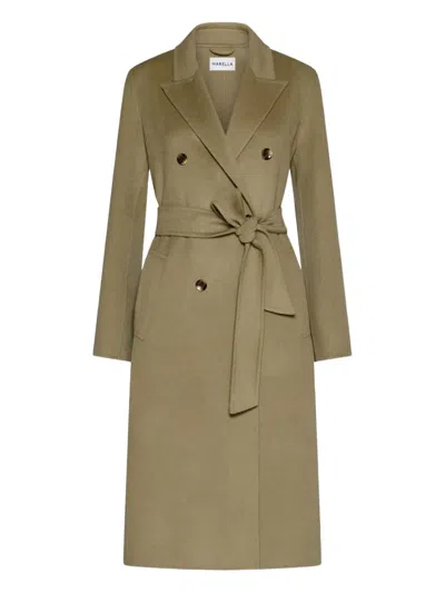 Marella Ara Double-breasted Belted Coat In Green