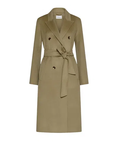 Marella Ara Double-breasted Belted Coat In Green