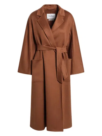 Max Mara Belted Patch-pocket Coat In Brown