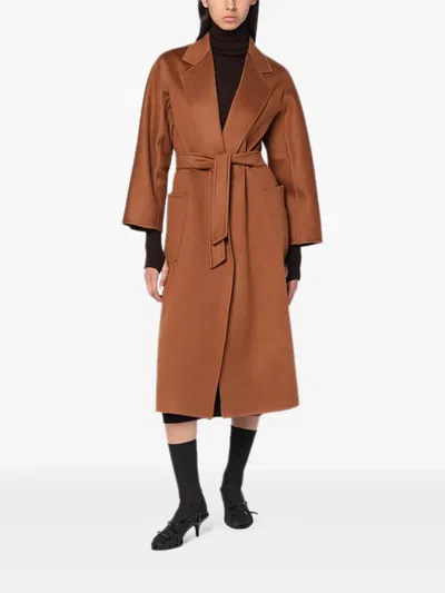 Max Mara Belted Patch-pocket Coat In Brown