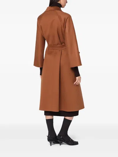 Max Mara Belted Patch-pocket Coat In Brown