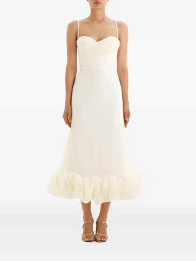 Post Meridiem Draped Bodice Flounced-hem Midi Dress In Neutral