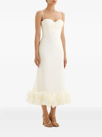 Post Meridiem Draped Bodice Flounced-hem Midi Dress In Neutral