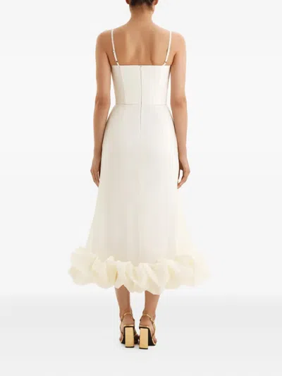 Post Meridiem Draped Bodice Flounced-hem Midi Dress In Neutral