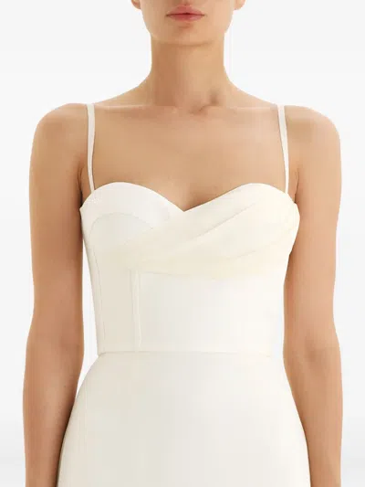 Post Meridiem Draped Bodice Flounced-hem Midi Dress In Neutral