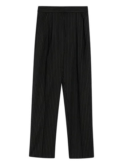 Max Mara Pinstripe Pleated Trousers In Black