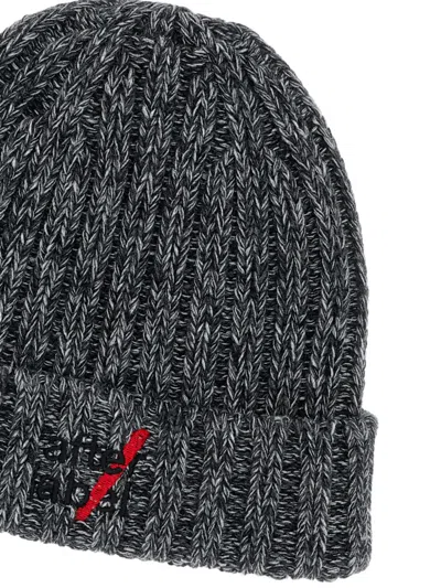 After Label Ribbed Embroider-logo Beanie In Gray