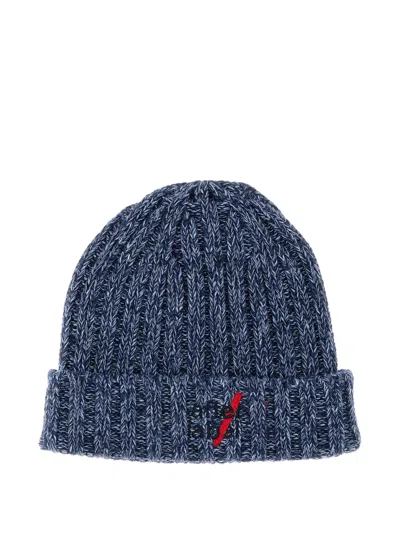 After Label Ribbed Embroidery-logo Beanie In Blue