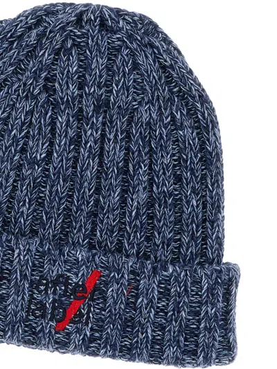 After Label Ribbed Embroidery-logo Beanie In Blue