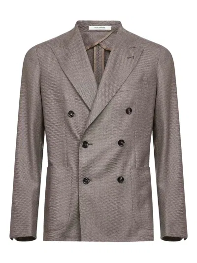 Tagliatore Beige Jacquard Wool Montecarlo Double-breasted Blazer In Neutral