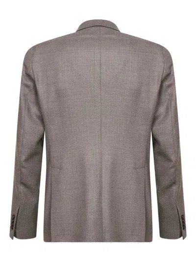 Tagliatore Beige Jacquard Wool Montecarlo Double-breasted Blazer In Neutral