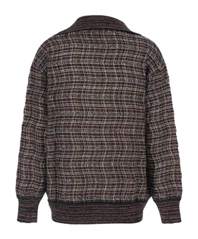 Missoni Multicolor Sweater With Wide Collar And All-over Zigzag Pattern In Wool Blend Woman In Brown