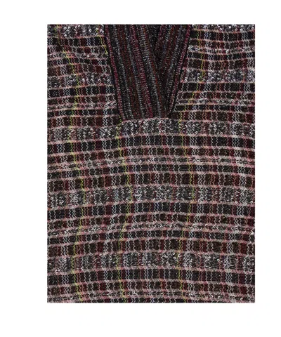 Missoni Multicolor Sweater With Wide Collar And All-over Zigzag Pattern In Wool Blend Woman In Brown