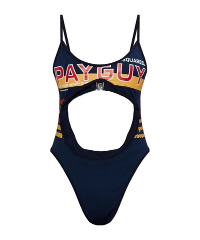 Dsquared2 Multicolour Cut-out Bodysuit Adjustable Straps In Blue