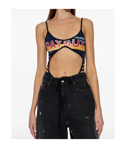 Dsquared2 Multicolour Cut-out Bodysuit Adjustable Straps In Blue