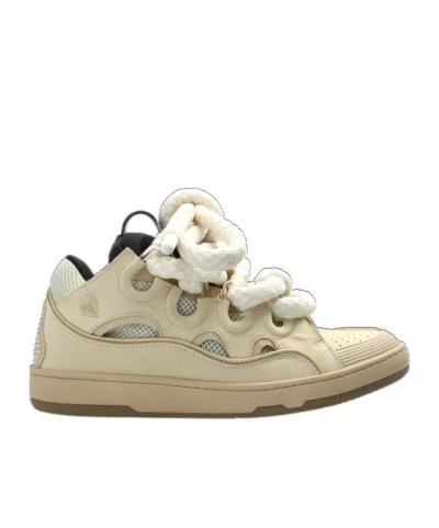 Lanvin Beige Curb Leather With Snake Laces Sneakers In Brown